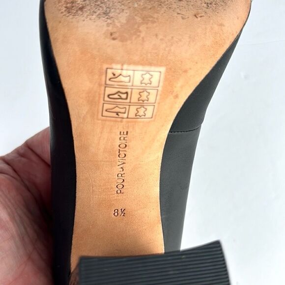Pour La Victoire Black Leather Pointy Toe Pumps High Striped Block Heels sz 8,5 - Picture 12 of 14